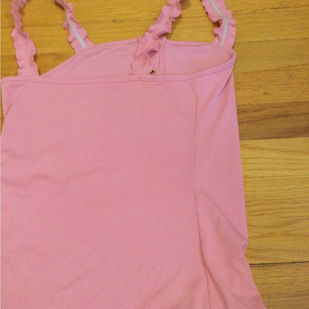 Pink Ruffle Strap Tank Top with Button Detail - Picture 2 of 2